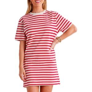 Red and White Striped T-Shirt Dress